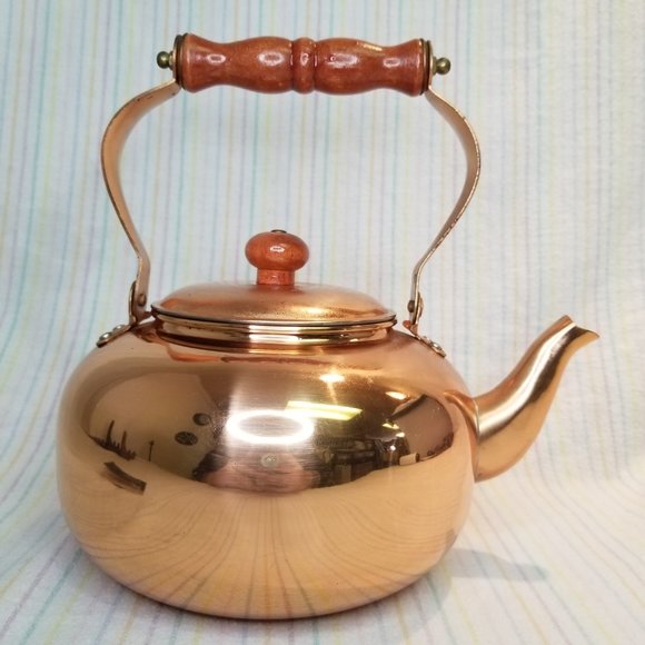 Vintage ? Old Dutch Solid Copper Tea Kettle Wood Handle Brass Made in Korea - Picture 4 of 12